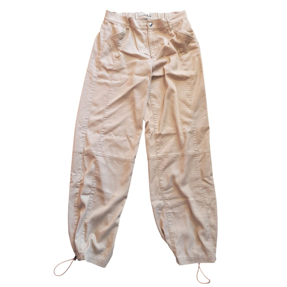 Elaine Kim Tan Lyocell Blend Utility Cargo Pants Drawstring Hem Womens Size M